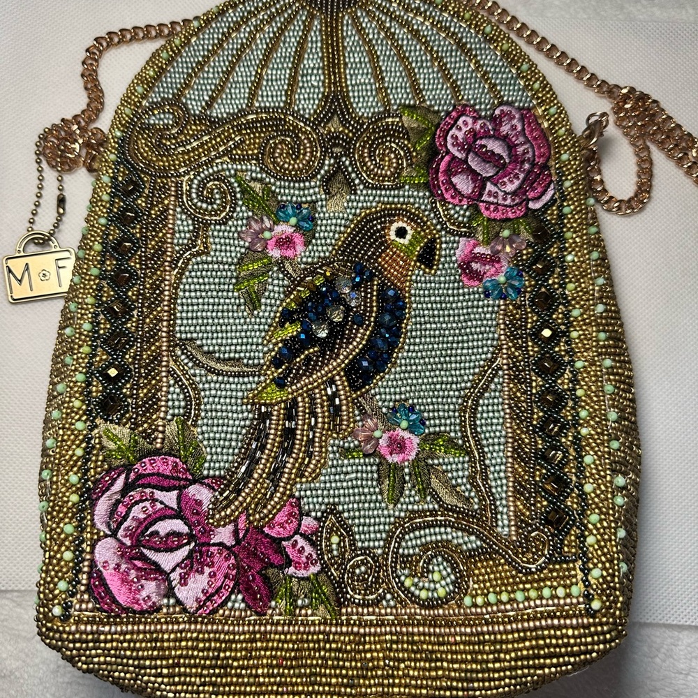 Mary Frances Gold and Pink Beaded Clutch